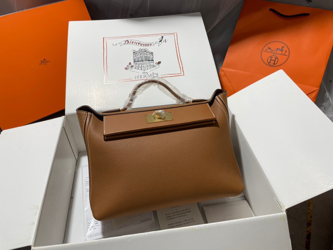 Hermes Kelly 2424 29cm Handbag in Brown Clemence Leather